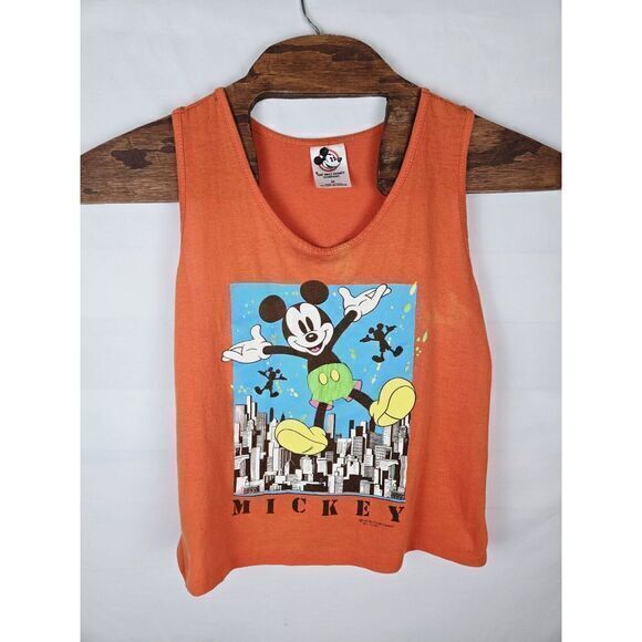 1980s Vintage Walt Disney Mickey Mouse Graphic Tank Sleeveless Beach Orange City - Picture 1 of 16